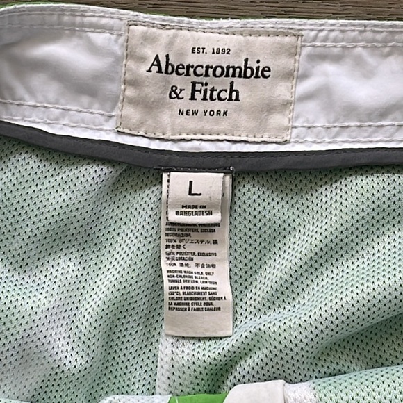 Mens Abercrombie & Fitch Cargo Mesh Lined Green w/White Stripes Swim Trunks- L - Picture 6 of 7